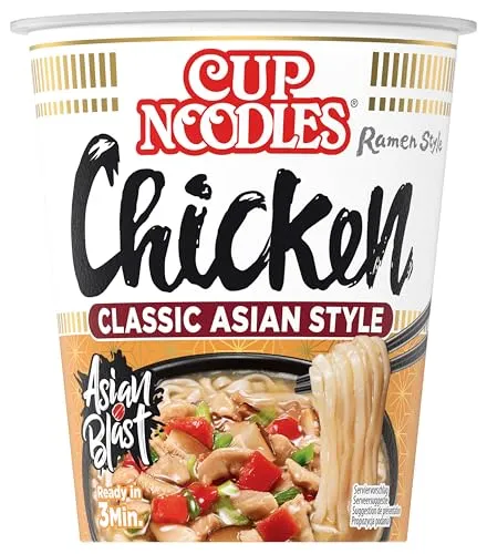 Nissin Cup Noodles – Chicken, Einzelpack, Soup Style Instant-Nudeln japanischer Art, mit Hühnerfleisch-Geschmack & Gemüse, schnell im Becher zubereitet, asiatisches Essen (1 x 63 g)