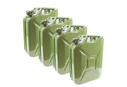TRUTZHOLM 4X Benzinkanister 20 Liter - Robuste Kraftstoffkanister für Benzin und Diesel - Benzinkanister aus pulverbeschichtetem Metall, ideal für den sicheren Transport von Kraftstoffen. Mit Jerrycan-Verschluss und breitem Entlüftungskanal, Farbe: Olivgrün.