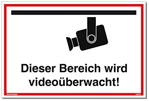 Schild Videoüberwachung | Dieser Bereich Wird videoüberwacht! | stabiles Alu Schild mit UV-Schutz 30 x 20 cm | weiß | Kameraüberwacht videoüberwacht | Dreifke®