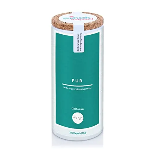 Chitosan Pur (2000 mg täglich), Polyglucosamin zur Bindung unerwünschter Stoffe (Fette, Toxine), 290 vegane Kapseln, handgefertigt in der deutschen Wunschkapsel-Manufaktur
