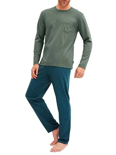 CALIDA Relax Imprint Herren Pyjama, lang - Hochwertiger Herrenpyjama aus 100% Baumwolle, pflegeleicht und formstabil. Der elastische Stoff bietet hohen Tragekomfort für entspannte Nächte.
