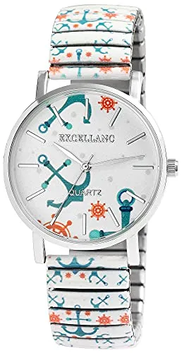 Excellanc Damen-Zugbanduhr Edelstahl Ø 36 mm - Bunt Print Analog Quarz 1700060 - Armbanduhren für Damen mit hochwertigem Japan PC21-Uhrwerk für präzise Zeitangabe. Flexibles, farbenfrohes Zugarmband bietet hohen Tragekomfort und macht sie zum idealen Begleiter für jeden Anlass.