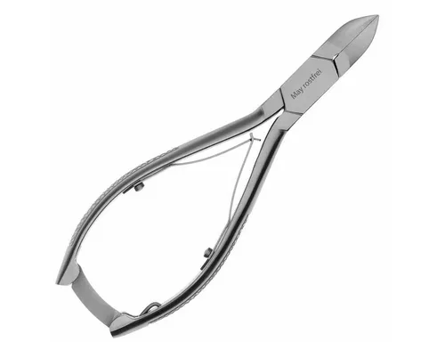May Nagelzange für Fuß- und Fingernägel - Langes Modell - Nagelzange aus rostfreiem Edelstahl, 16 cm lang, ideal für dicke Fußnägel. Präziser Schnitt durch gebogene Schneide und langen Griff, perfekt für Privatnutzer und Profis.