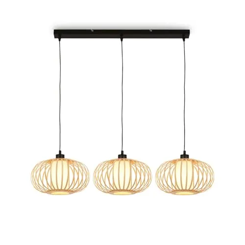 BRILONER Bambus Pendelleuchte – Vintage Deckenlampe für Wohnzimmer - Hängeleuchte im Boho-Stil mit rustikalem Bambusschirm, ideal für stimmungsvolle Ambientebeleuchtung in Ihrem Wohnraum. Kompakte Maße: 70x28x120 cm, E27 Fassung für individuelle Lichtgestaltung.