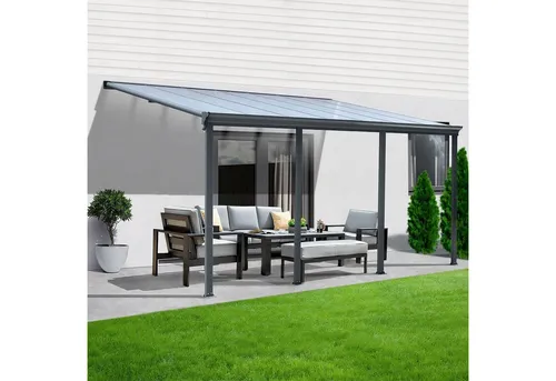 Terrassenüberdachung Aluminium 618 cm Bausatz - Außenanbau: Robuste, nichtrostende Aluminium-Terrassenüberdachung mit Sichtschienen und Hohlkammerplatten für optimalen Wetterschutz und elegante Gestaltung Ihrer Terrasse.