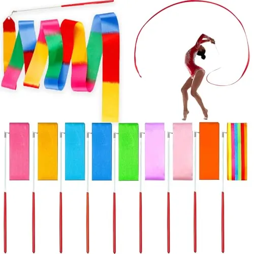 HaploS Gymnastikband Mit Stab Kinder, 10 Stück Gymnastikband Mit Stab, 2 M Tanzband Gymnastikband, Rhythmische Sportgymnastik Band, für Künstlerische Tanztraining Gym Zirkus Karnevalsshow