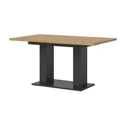 Motion Esstisch Doppelsäulenfuß 90x150/190cm - Moderner Esstisch in grau und Eiche, ausziehbar auf 190 cm, mit stabilen Doppelsäulen-Fußgestell und pflegeleichter Melamin-Oberfläche für maximalen Komfort.