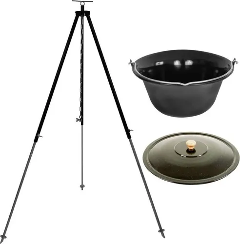 Gulaschkessel Set 15 Liter emailliert Deckel und Dreibein 130 cm