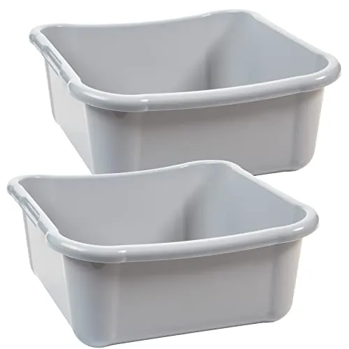 Schüssel Spülschüssel, eckig, 2 Stück, 12 Liter, 15,5 x 35 x 35 cm, aus stabilem Kunststoff, hellgrau, Made in EU