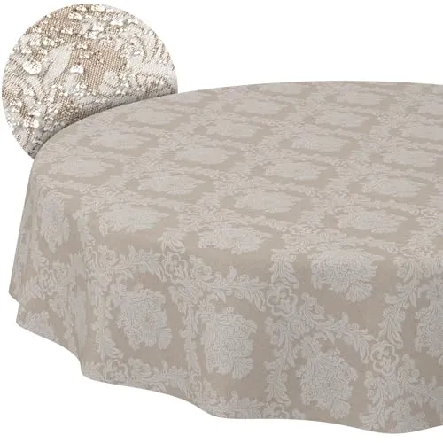 ANRO Tischdecke aus Stoff UNI Farben - Wasserabweisend Beige/Grau, Ø 140 cm - Tischdecken für Indoor & Outdoor, strapazierfähig und pflegeleicht mit wasserabweisender Acryl-Beschichtung. Ideal für Garten und Camping!