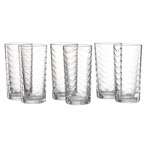 Ritzenhoff & Breker Wave Longdrinkgläser 6er Set, 250 ml, Trinkgläser mit Wellendesign, Glas, Transparent