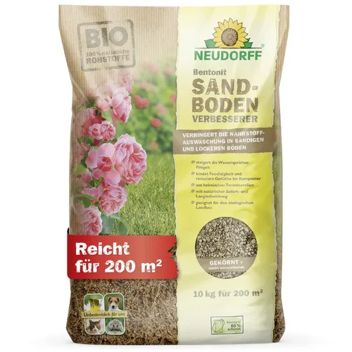 Neudorff Bentonit SandbodenVerbesserer - Bio Sandbodenverbesserer 10 kg für 200 m², verbessert nachhaltig leichte und sandige Böden, ideal für Rasen und Pflanzen