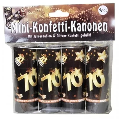 Set Konfetti Kanonen mit Jahreszahl zum 70. Geburtstag schwarz/gold