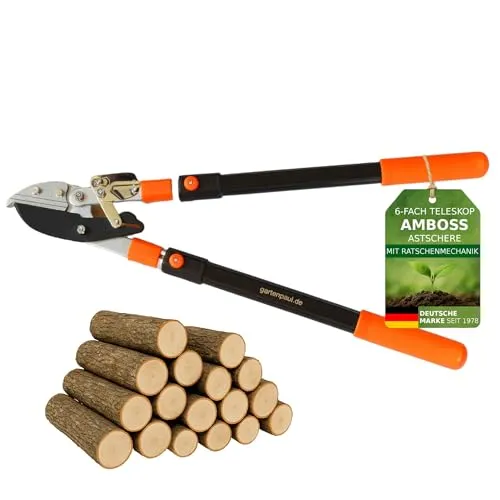 GARTENPAUL Teleskop Amboss Baumschere Astschere mit 6x Verstellung, mit Ratsche & Übersetzung für dicke Äste, Amboss Heckenschere Gartenschere Lang, Ast Baum Garten Schere, Profi-Gartenwerkzeug