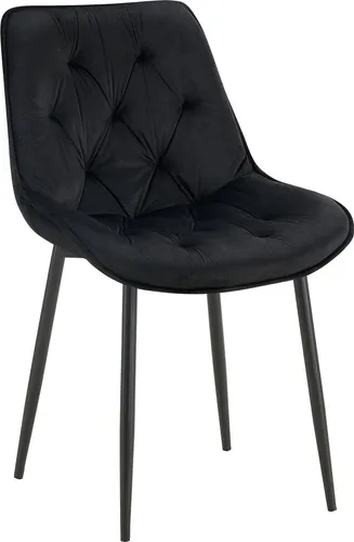 CLP Esszimmerstuhl Wallace - Moderner Samtstuhl in Schwarz - Esszimmerstuhl Wallace mit gestepptem Samt-Bezug bietet hohen Sitzkomfort und elegantes Design. Ideal für Esszimmer, Küche oder Wohnzimmer und bis 120 kg belastbar.