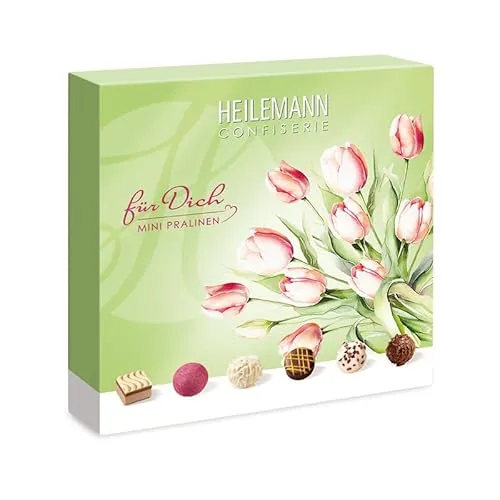 Heilemann Mini Pralinen „Für dich“ 91 g | 15 Mini-Pralinés mit Alkohol | Edelvollmilch 32% & Edelbitter 62% Kakao | Geschenkpackung