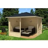 Alpholz 5-Eck Gartenlaube Maik-28 aus Massiv-Holz in beige von Alpholz