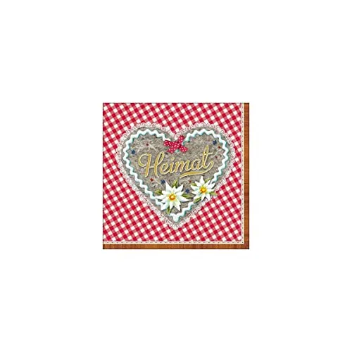 Ambiente 20 St. Servietten Papierservietten 3-lagig Heimat Herz Rot Weiss Kariert 33 x 33 cm