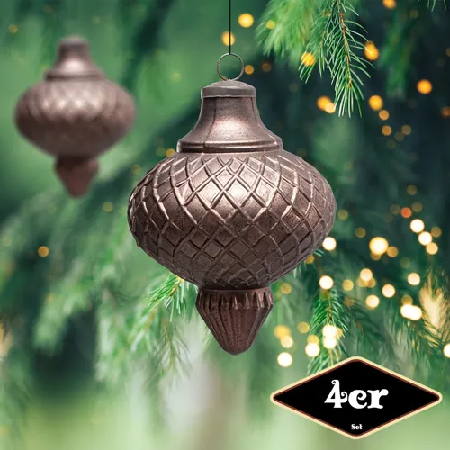Christbaumkugelset Zapfen-Form, 4er Set | Glas, Violett - Festliche Weihnachtskugeln aus hochwertigem Glas in eleganter Zapfen-Form. Verleihen Sie Ihrem Weihnachtsbaum einen stilvollen Look mit diesen dekorativen, violetten Kugeln.