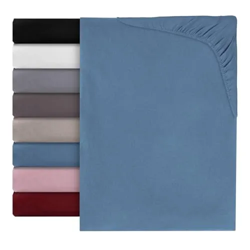 Spannbettlaken Spannbetttuch Luna 100% Baumwolle Bettlaken Betttuch Matratzenbezug 8 Farben Uni Blau - 90x200cm