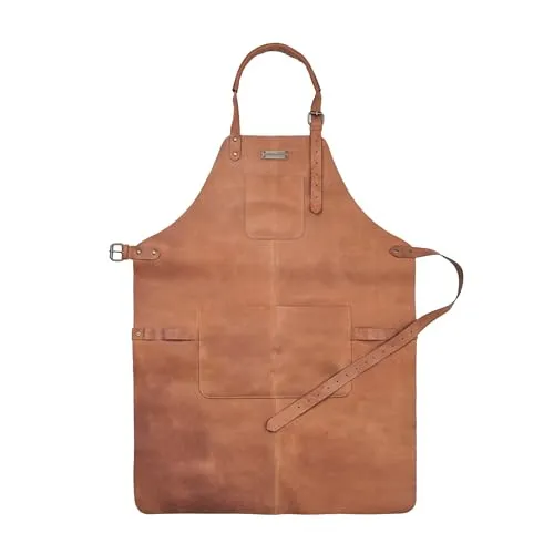 DRAKENSBERG 'Bob' Leder Grillschürze für Männer, Herren Lederschürze, BBQ, Grillen, hochwertig handgemacht, Cognac-Braun, DR00323