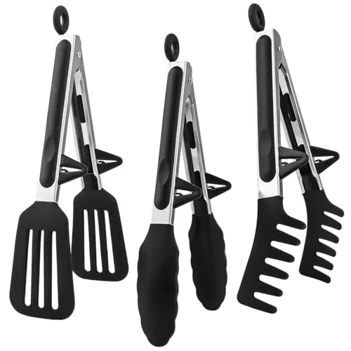 Küchenzange,3 Stück Grillzange Silikon Schwarz,Zange Küche,Silikon Zange BPA-freie Nudelzange, Grillzange Kochzange Küchenzange für Küche