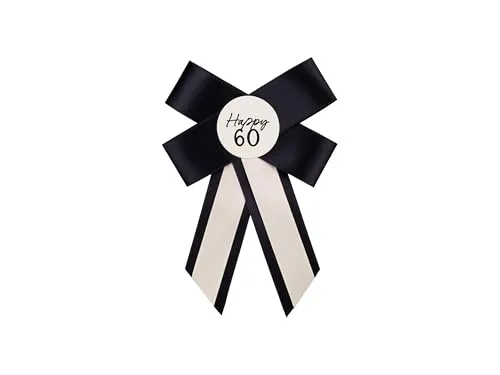 PartyDeco Elegante Rosette zum 60. Geburtstag, cremefarben und schwarz, stilvolles Andenken zum Feiern von Meilenstein-Geburtstagen, Einheitsgröße, Kunststoff, One Size, Kunststoff