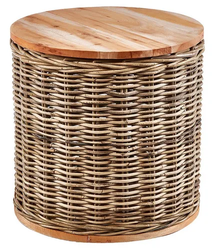 Kobolo Beistelltisch MARTA aus Holz und Rattan mit abnehmbarem Deckel - Multifunktionaler Beistelltisch aus Holz und Rattan, ideal als Tablett nutzbar. Mit einem eleganten Design, perfekt für jedes Zuhause. Maße: Dm. 51 x H 50,5 cm.