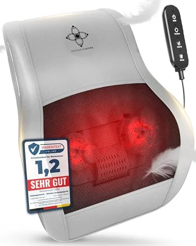 MASSAGEWERK® Shiatsu Rücken- und Nackenmassagegerät | Elektrisches Nackenmassagegerät mit Wärmefunktion | Ergonomisch, Ideal zur Linderung von Muskelverspannungen und Schmerzen