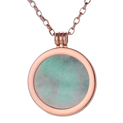 Morella Damen Halskette Rosegold 70 cm Edelstahl und Anhänger mit Edelstein Amazonit Coin 33 mm Chakren Scheibe in Schmuckbeutel
