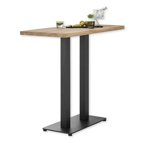Stolkom Bartisch Jay aus geöltem Eichenholz, 120x104x60 cm, Industrial Style - Der Bartisch «Jay» bietet gemütliches Barfeeling und viel Beinfreiheit dank des Säulengestells. Gefertigt aus hochwertigem Eichenholz, vereint er Stil und Funktionalität für gesellige Runden.