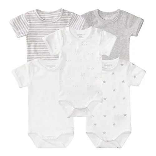 Staccato Baby Bodys 5er Pack - Mädchen, Jungen oder Unisex - Bio-Baumwolle, Organic Cotton, super weich und bequem - Farbe: Bunt, Größen 50/56-86/92 (5er Set Unisex, 62/68)