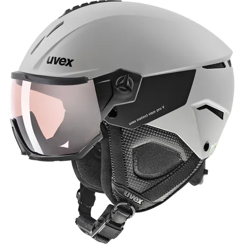 Uvex Instinct Skihelm grey matt silver mirror 59-61 cm - Herren & Unisex Skihelme mit variomatic Scheibentechnologie für optimale Sicht und FidLock Magnetverschluss für einfachen Komfort.