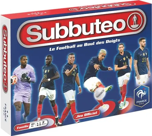 MegaBleu Subbuteo Französische Nationalmannschaft FFF - Tabletop Spiel für 2 Spieler, offizielles FFF-Produkt mit 20 realistischen Figuren, ideal für Kinder ab 6 Jahren und Fußballfans, fördert Geschicklichkeit und strategisches Denken.