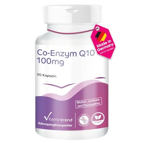 Vitamintrend Co-Enzym Q10 100mg, 90 Kapseln, hochdosiert, Nahrungsergänzungsmittel vegan ohne Magnesiumstearat, in Deutschland hergestellt