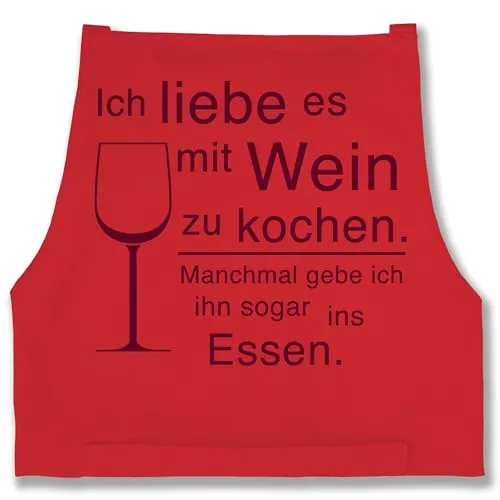Shirtracer Schürze - Kochschürze - Erwachsene - Ich liebe es mit Wein zu kochen - 85x69 - Rot - koche küchenschürze koch alki männerschürzen damen köchin geschenk küchen spruch bäckerschürzen