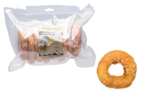Beeztees Kauringe mit Huhn 12,5 cm, 8 Stück - Hochwertige Hundeleckerbissen aus zäher Rinderhaut und schmackhaftem Hühnchen. Ideal für anspruchsvolle Hunde, fördert das Kauen und sorgt für besonderen Genuss.