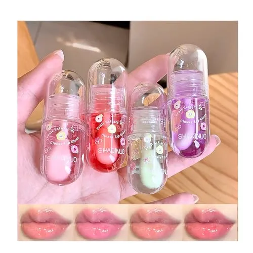Stück Lipgloss-öl Set, Lipgloss Set Mit Fruchtgeschmack, Süßes Lip Jelly, Feuchtigkeitsspendendes Lippen Make-Up Für Frauen Party-Geschenk 4