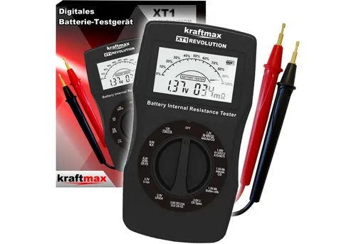 kraftmax Profi Batterietester XT1 Revolution V2 - Akku und Batterie Testgerät, misst Innenwiderstand und Kapazität für präzise Ergebnisse