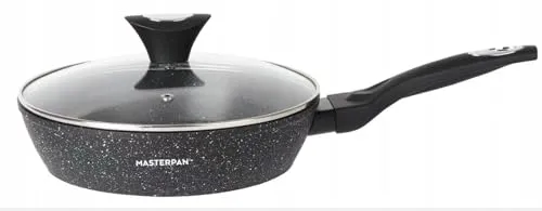 MASTERPAN Antihaft-Bratpfanne 22cm, marmorierte beschichtete Bratpfanne, induktionsgeeignet, tiefe Bratpfanne, Wok, Schnellbratpfanne MIT DECKEL MP -2313