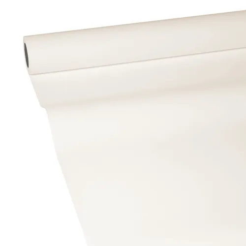 Elfenbein JUNOPAX Papiertischdecke 50m x 1,30m - Wetterfeste und abwaschbare Einweg-Tischdecke in Beige, ideal für Feiern und Veranstaltungen, sorgt für einen eleganten Look ohne viel Aufwand.