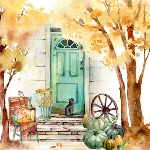 Servietten Herbst Herbstliches Haus als Tischdeko. Papierservietten mit Motiv. Auch für Decoupage und Serviettentechnik 33x33cm 20