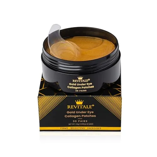 Revitale 24k Gold Under Eye Collagen Patches, reduzieren geschwollene Augen & Augenringe, beleuchten müde Augenmasken - Strafft, hellt, energetisiert (Glas - 30 Paar)