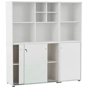 Möbelpartner Kombischrank Serie 400 - Weißer Aktenschrank aus Holz mit Schiebetüren - Aktenschrank mit Regal- und Schiebetürenschrank, ideal für Ordnung im Büro. Aus strapazierfähigen E1-Qualitäts-Spanplatten, Made in Germany.