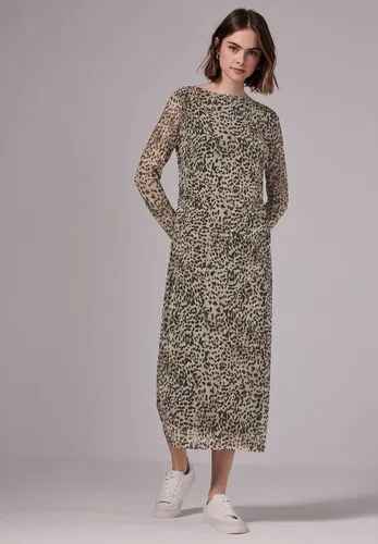 STREET ONE STUDIO Damen F144395 Mesh-Kleid mit Leo-Print - Freizeitkleid mit U-Boot-Ausschnitt und langem Arm, Raffung an der Taille für eine schmeichelhafte Passform und bequemen Tragekomfort.