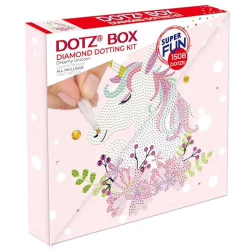 Produktbild DIAMOND DOTZ BOX 2592836 Original 5D Diamond Painting Box Set, Verträumtes Einhorn, DIY Diamant-Malerei-Kit mit Motivbox und Glitzersteinen für Kinder ab 6 Jahren, Beginner