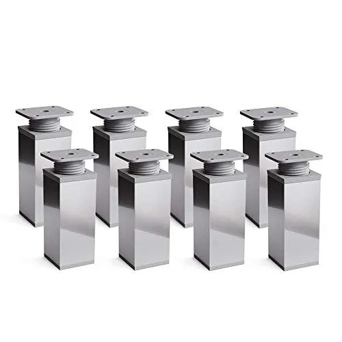 Sossai Möbelfüße MFV1, 8er Set, Höhe 60 mm, höhenverstellbar, Vierkantprofil 40 x 40 mm, Chrom glänzend, passend für Regale und Sideboards