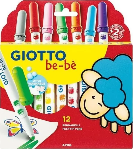 Giotto Bebè abwaschbare Filzstifte mit 5 mm Strich in der 12-Farben-Box