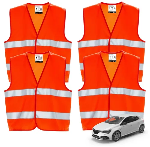 4x Warnweste Orange - Pannenweste 2026 ISO 20471 Sicherheitsweste Unfallweste