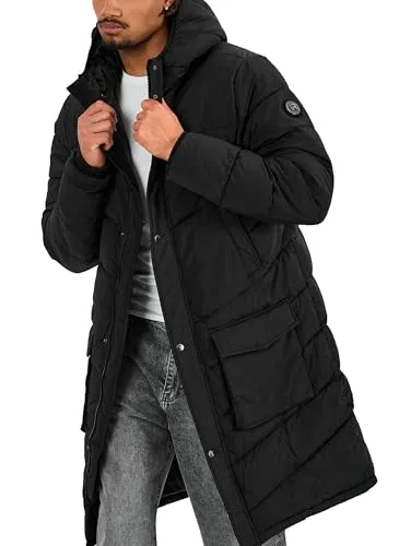 Redbridge Steppmantel Langer Pufferparka mit Kapuze & aufgesetzten Taschen Warm gefütterte Winterjacke mit Druckknöpfen und Reißverschluss Regular Fit Schwarz XXL